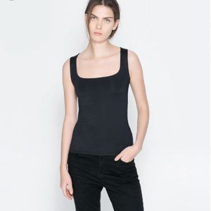 Zara Black tank super stretch rayon, square neck